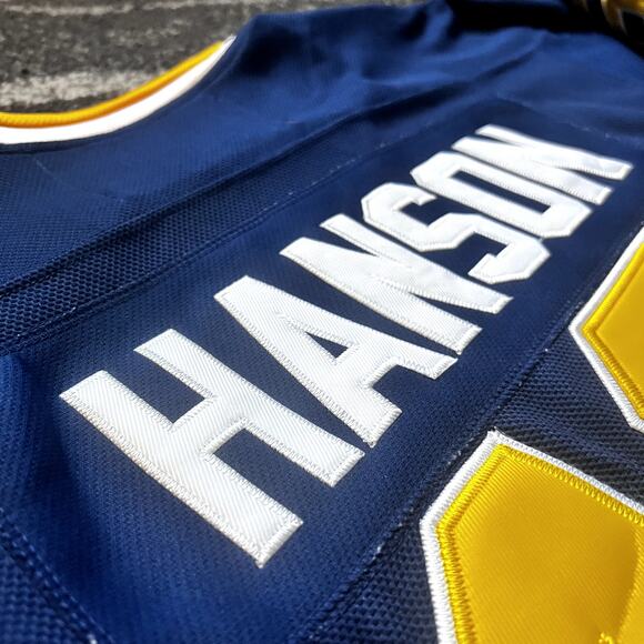 CCM Hanson Brothers Charlestown Chiefs Slap Shot Hockey Jersey Blue/Yellow 50 - Picture 6 of 7